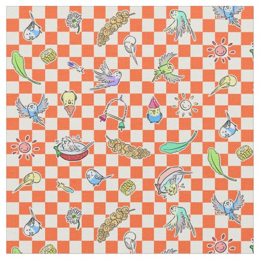 Budgieのオウムパターン ファブリック (クローズアップ)