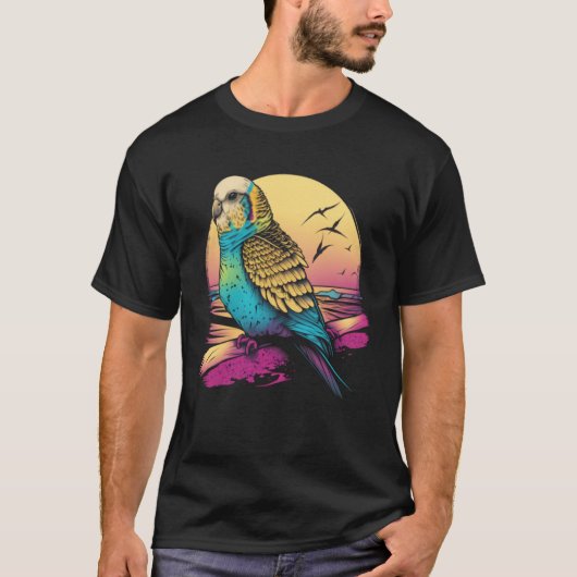 Budgie Beach Budgerigar Parakeet Bird Summer Tシャツ (正面)