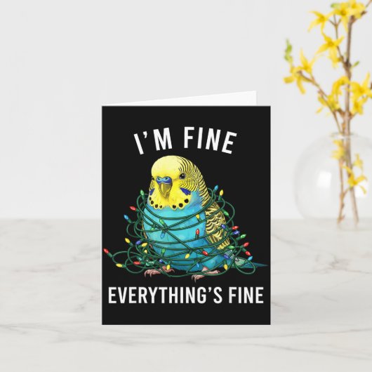 Budgie Bird Christmas I'm Fine Everything Is Fine  カード (黄色い花)