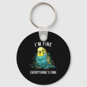 Budgie Bird Christmas I'm Fine Everything Is Fine  キーホルダー (正面)