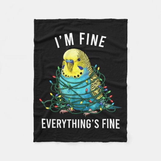 Budgie Bird Christmas I'm Fine Everything Is Fine フリースブランケット (正面)