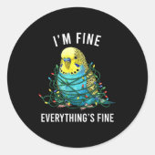 Budgie Bird Christmas I'm Fine Everything Is Fine ラウンドシール (正面)