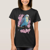 Budgie Budgerigar Bird Japanese Cherry Sakura Flow Tシャツ (正面)