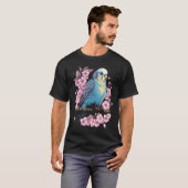Budgie Budgerigar Bird Japanese Cherry Sakura Flow Tシャツ (正面フル)