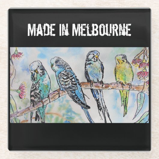 Budgie Budgerigar Bird Made In Melbourne Birds ガラスコースター (正面)