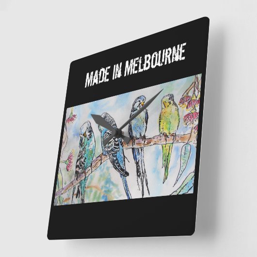 Budgie Budgerigar Bird Made In Melbourne Birds スクエア壁時計 (傾斜)
