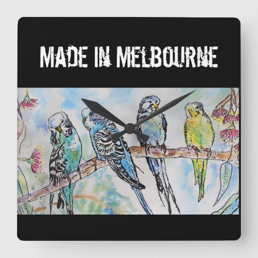 Budgie Budgerigar Bird Made In Melbourne Birds スクエア壁時計 (正面)