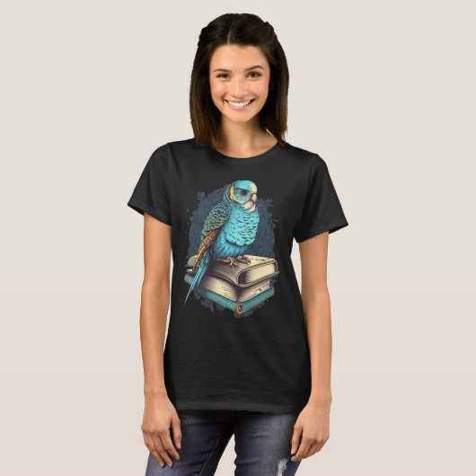 Budgie Budgerigar Book Parakeet Bird Bookworm Read Tシャツ (正面フル)