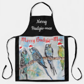 Budgie Budgerigar Christmas Merry Budgie-mas エプロン (正面)
