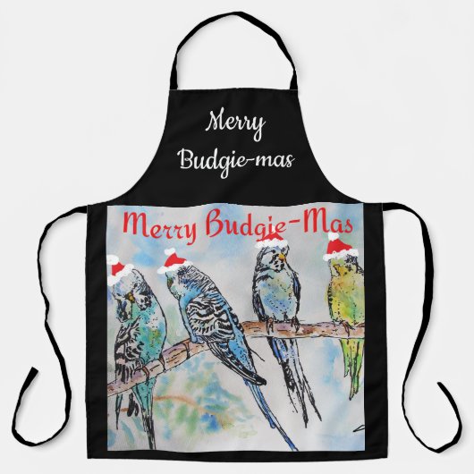 Budgie Budgerigar Christmas Merry Budgie-mas エプロン (正面)