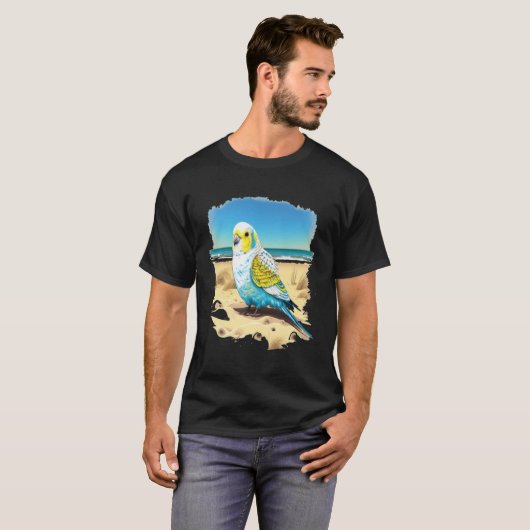 Budgie Budgerigar Parakeet Bird Ocean Beach Summer Tシャツ (正面フル)