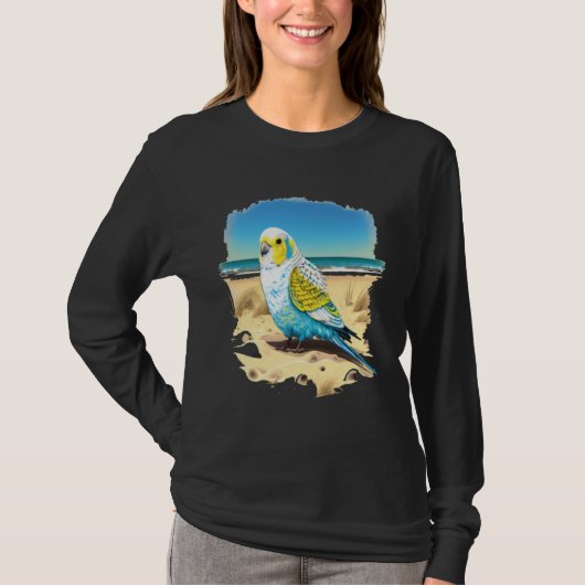 Budgie Budgerigar Parakeet Bird Ocean Beach Summer Tシャツ (正面)