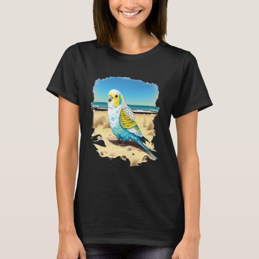 Budgie Budgerigar Parakeet Bird Ocean Beach Summer Tシャツ (正面)