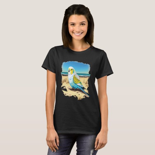 Budgie Budgerigar Parakeet Bird Ocean Beach Summer Tシャツ (正面フル)