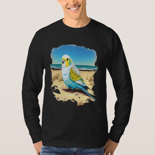 Budgie Budgerigar Parakeet Bird Ocean Beach Summer Tシャツ (正面)