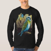Budgie Budgerigar Parakeet City Skyline Parrot Bir Tシャツ (正面)