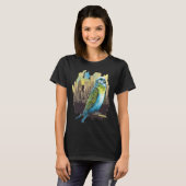 Budgie Budgerigar Parakeet City Skyline Parrot Bir Tシャツ (正面フル)