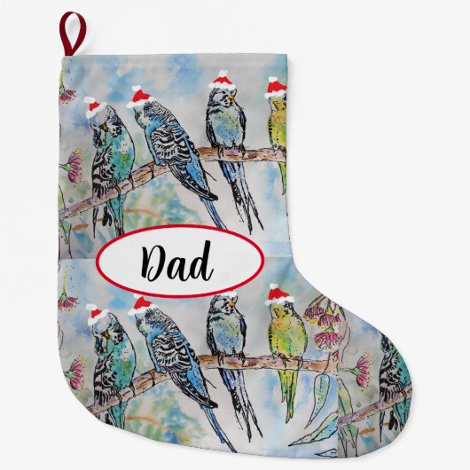 Budgie Budgies Bird Birds Dad Christmas Stocking  ラージクリスマスストッキング (正面)