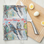 Budgie Budgies Merry Budgiemas Christmas dinner キッチンタオル (四つ折り)