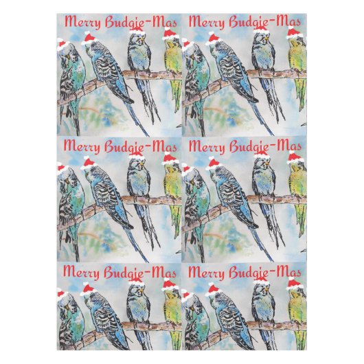 Budgie Budgies Merry Budgiemas Christmas dinner テーブルクロス (正面)