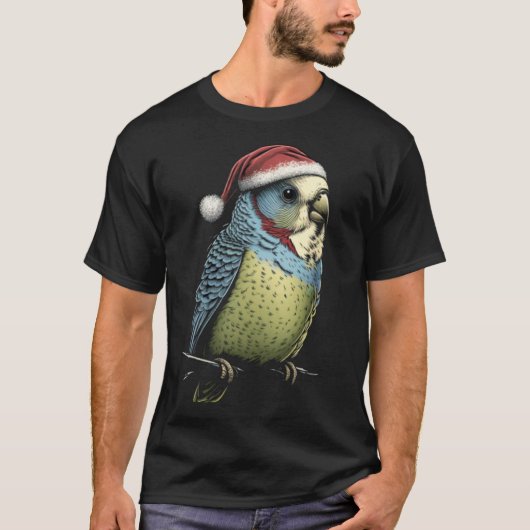 Budgie Christmas Budgerigar Santa Hat Parakeet Bir Tシャツ (正面)