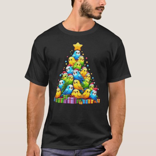 Budgie Christmas Tree Bird Christmas Cosutme Men W Tシャツ (正面)