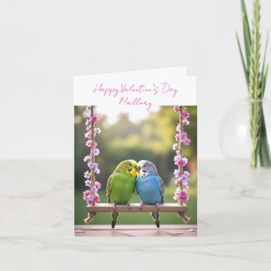 Budgie Couple Custom Valentines or Anniversary  カード (正面)