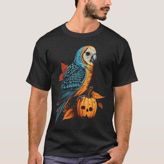 Budgie Halloween Pumpkin Budgerigar Parakeet Bird  Tシャツ (正面)