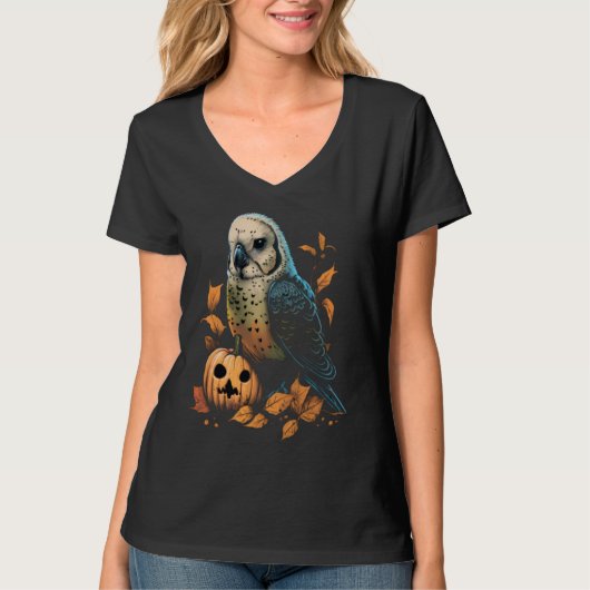 Budgie Halloween Pumpkin Budgerigar Parakeet Bird Tシャツ (正面)