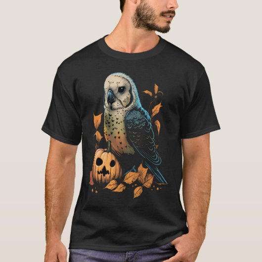 Budgie Halloween Pumpkin Budgerigar Parakeet Bird Tシャツ (正面)