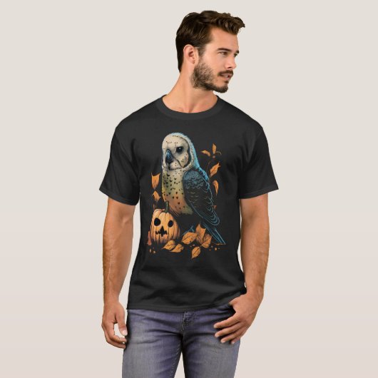 Budgie Halloween Pumpkin Budgerigar Parakeet Bird Tシャツ (正面フル)