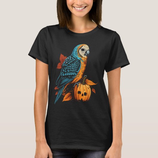 Budgie Halloween Pumpkin Budgerigar Parakeet Bird  Tシャツ (正面)