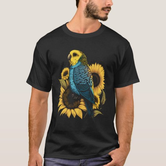Budgie Mom Budgerigar Sunflower Parakeet Bird Moth Tシャツ (正面)
