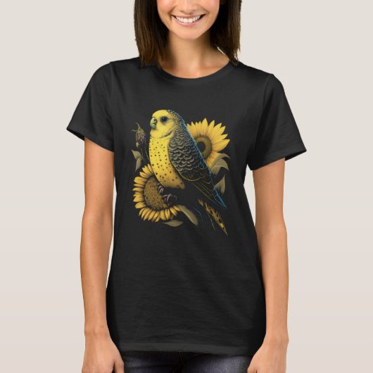 Budgie Mom Budgerigar Sunflower Parakeet Bird Moth Tシャツ (正面)