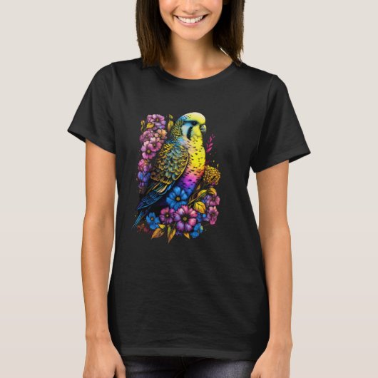 Budgie Mom Flower Budgerigar Parakeet Bird Mother  Tシャツ (正面)