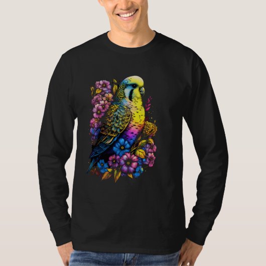 Budgie Mom Flower Budgerigar Parakeet Bird Mother Tシャツ (正面)