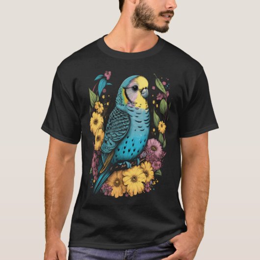 Budgie Mom Flower Budgerigar Parakeet Bird Mother  Tシャツ (正面)