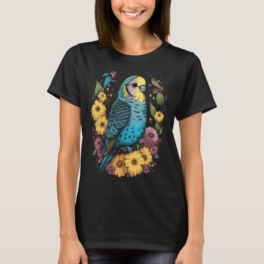 Budgie Mom Flower Budgerigar Parakeet Bird Mother  Tシャツ (正面)