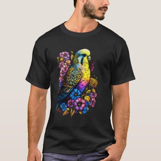 Budgie Mom Flower Budgerigar Parakeet Bird Mother  Tシャツ (正面)