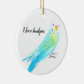  Budgie Parakeet Blue Watercolor セラミックオーナメント (右)