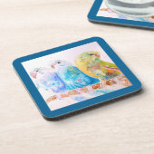Budgie Parakeet Budgerigar Budgies Teal Blue コースター (左側)