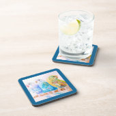 Budgie Parakeet Budgerigar Budgies Teal Blue コースター (右側)