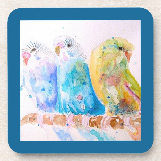 Budgie Parakeet Budgerigar Budgies Teal Blue コースター (正面)