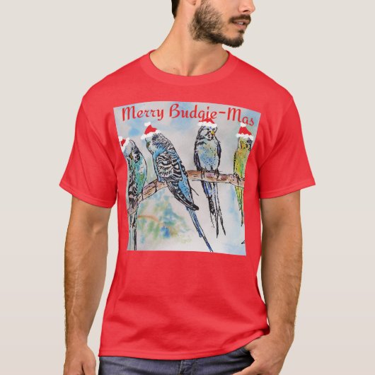 Budgie Parakeet Budgerigar Mens Funny Christmas Tシャツ (正面)