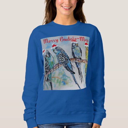Budgie Parakeet Budgerigar Womens Funny Christmas スウェットシャツ (正面)