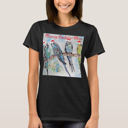 Budgie Parakeet Budgerigar Womens Funny Christmas Tシャツ (正面)