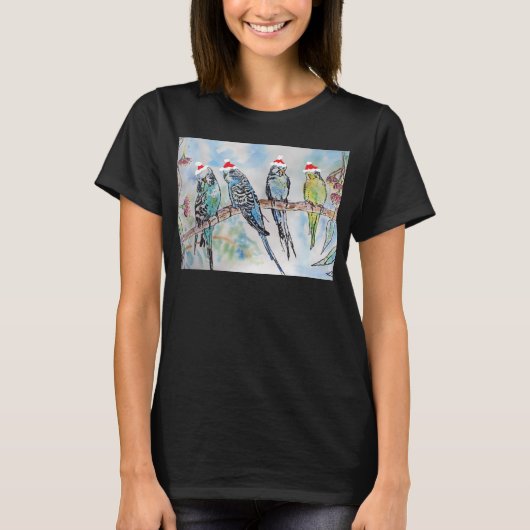 Budgie Parakeet Budgerigar Womens Funny Christmas Tシャツ (正面)