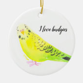  Budgie Parakeet Yellow Green Watercolor セラミックオーナメント (正面)