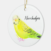  Budgie Parakeet Yellow Green Watercolor セラミックオーナメント (左)