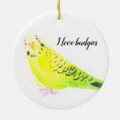  Budgie Parakeet Yellow Green Watercolor セラミックオーナメント (裏面)